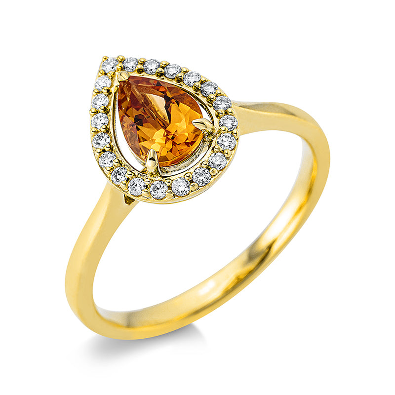 Ring mit Citrin  aus 750/-18 Karat Gelbgold mit 20 Diamanten 0