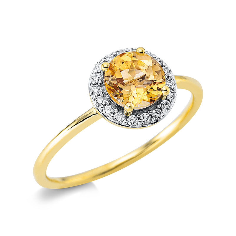 Ring mit Citrin  aus 750/-18 Karat Gelbgold mit 18 Diamanten 0
