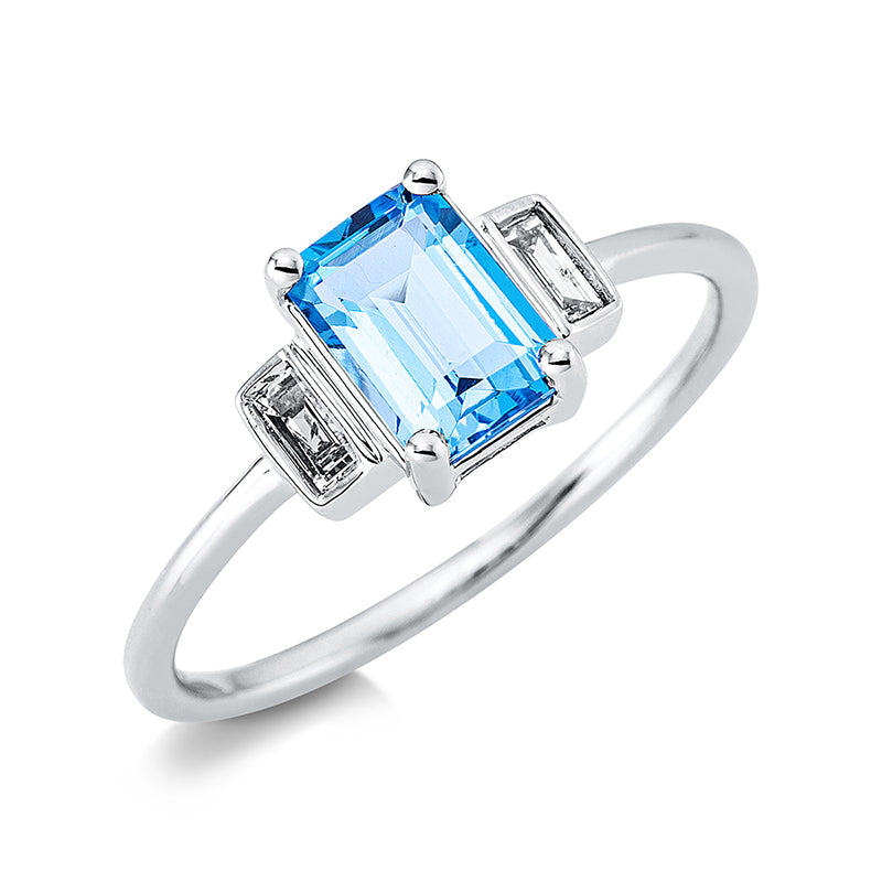 Ring mit Topas  aus 750/-18 Karat Weißgold mit 2 Diamanten 0