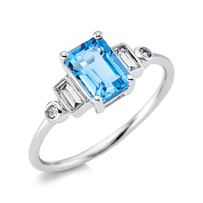 Ring mit Topas  aus 750/-18 Karat Weißgold mit 4 Diamanten 0