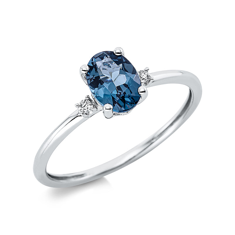 Ring mit Topas  aus 750/-18 Karat Weißgold mit 2 Diamanten 0