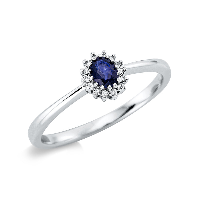 Ring mit Saphir  aus 750/-18 Karat Weißgold mit 14 Diamanten 0