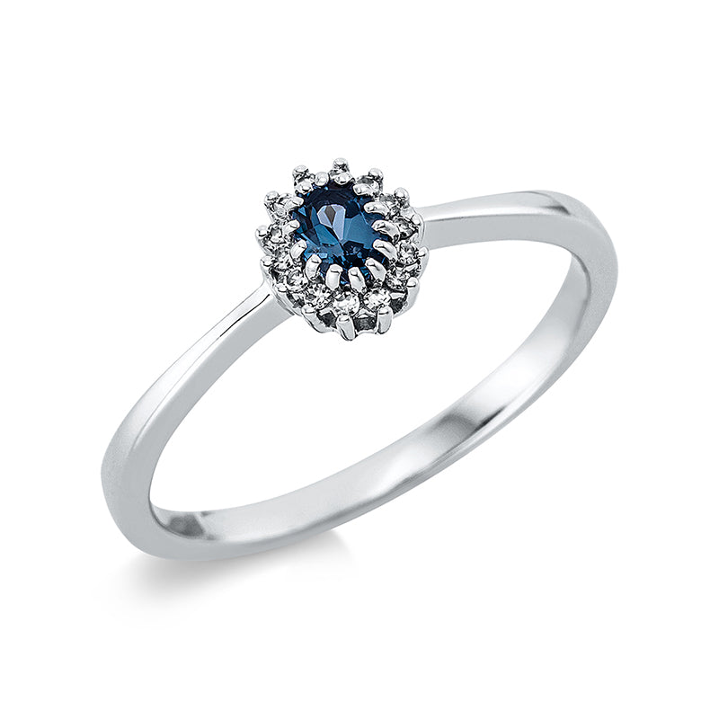 Ring mit Topas  aus 750/-18 Karat Weißgold mit 14 Diamanten 0