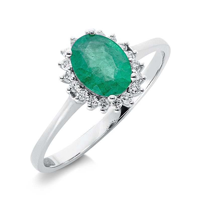 Ring mit Smaragd  aus 750/-18 Karat Weißgold mit 18 Diamanten 0
