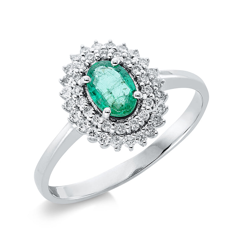 Ring mit Smaragd  aus 750/-18 Karat Weißgold mit 42 Diamanten 0