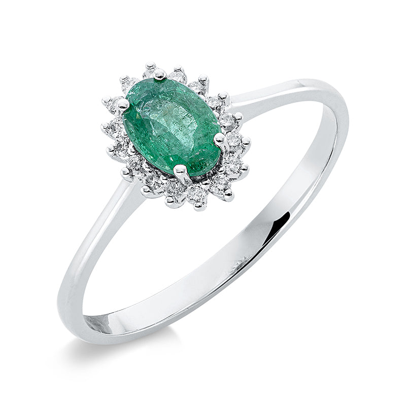 Ring mit Smaragd  aus 750/-18 Karat Weißgold mit 16 Diamanten 0