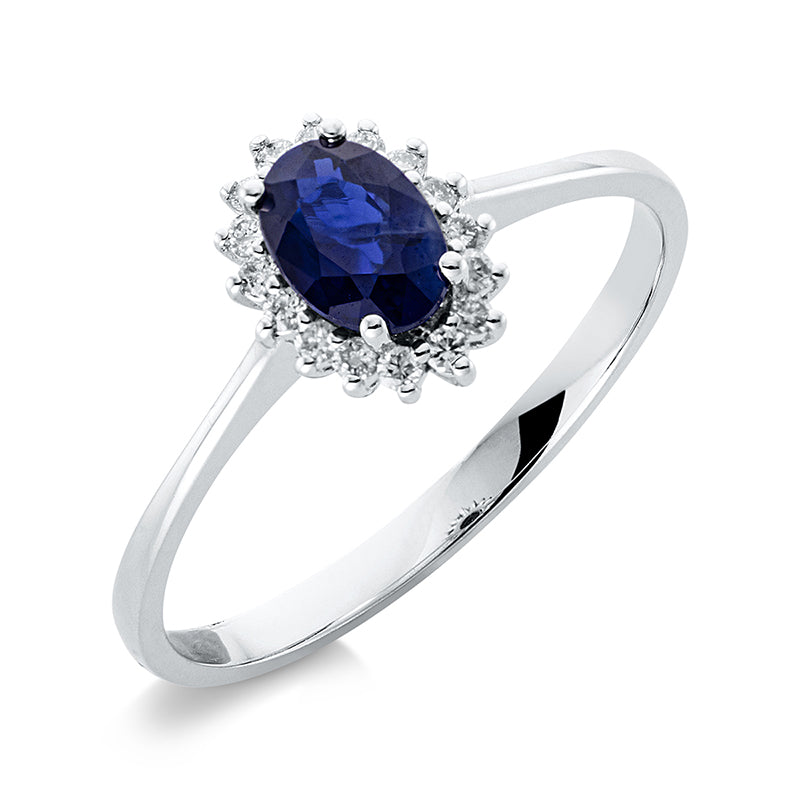 Ring mit Saphir  aus 750/-18 Karat Weißgold mit 16 Diamanten 0