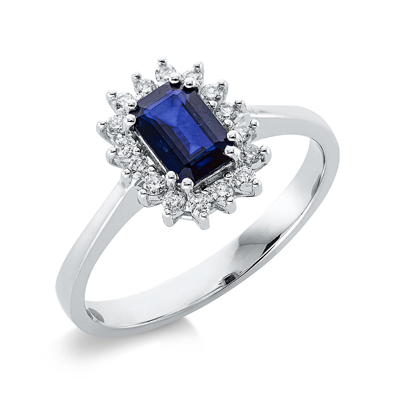 Ring mit Saphir  aus 750/-18 Karat Weißgold mit 16 Diamanten 0