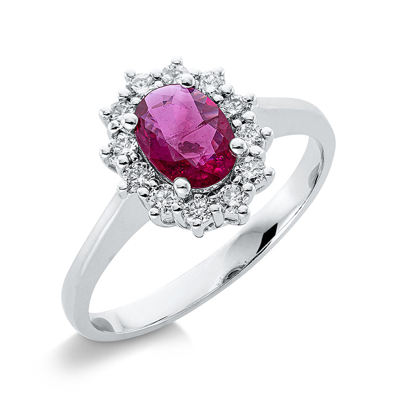 Ring mit Rubin  aus 750/-18 Karat Weißgold mit 12 Diamanten 0