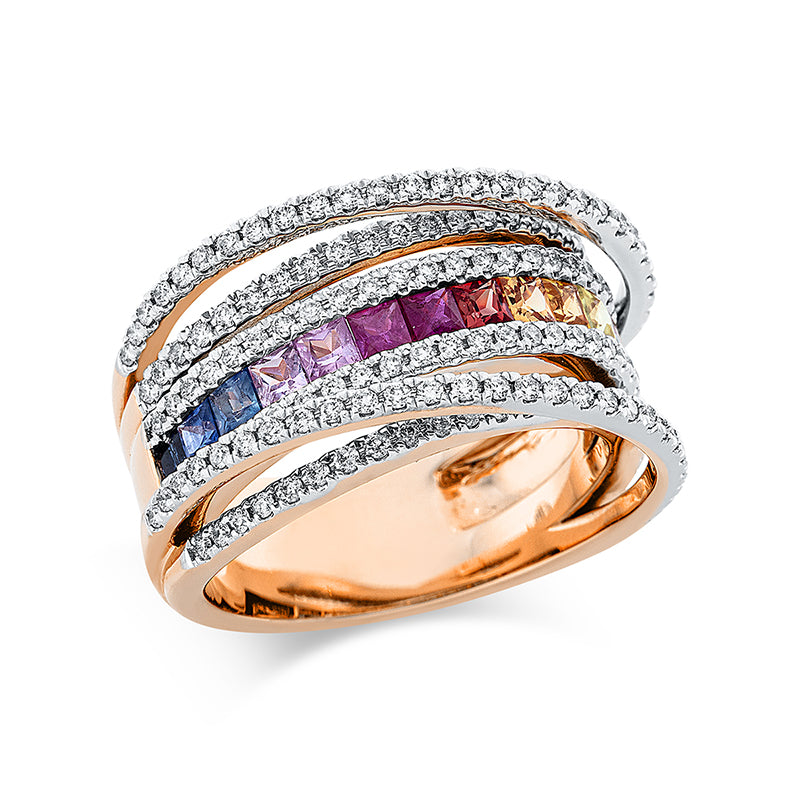 Ring mit Saphir  aus 750/-18 Karat Rotgold mit 152 Diamanten 0