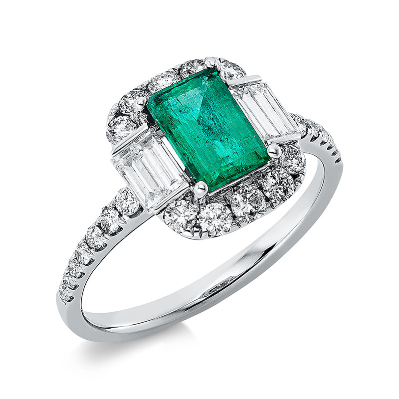 Ring mit Smaragd  aus 750/-18 Karat Weißgold mit 28 Diamanten 0