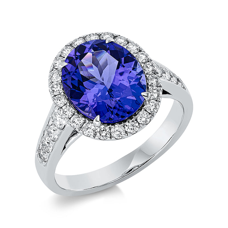 Ring mit Tansanit  aus 750/-18 Karat Weißgold mit 30 Diamanten 0