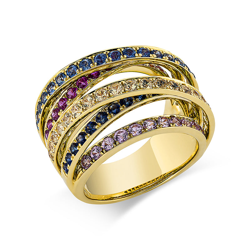 Ring mit Saphir  aus 750/-18 Karat Gelbgold mit 11 Diamanten 0