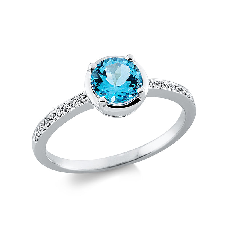 Ring mit Topas  aus 750/-18 Karat Weißgold mit 18 Diamanten 0