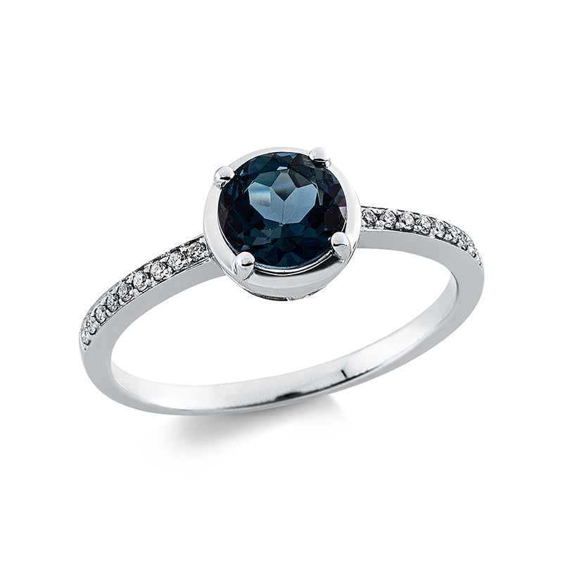 Ring mit Topas  aus 750/-18 Karat Weißgold mit 18 Diamanten 0