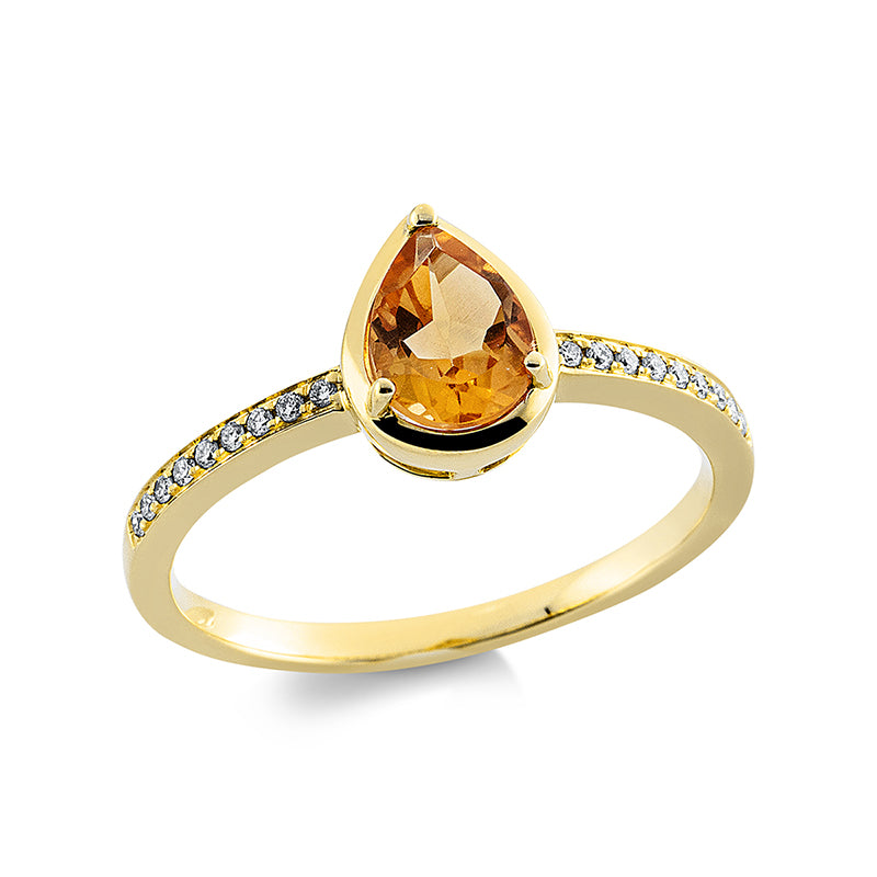 Ring mit Citrin  aus 750/-18 Karat Gelbgold mit 18 Diamanten 0
