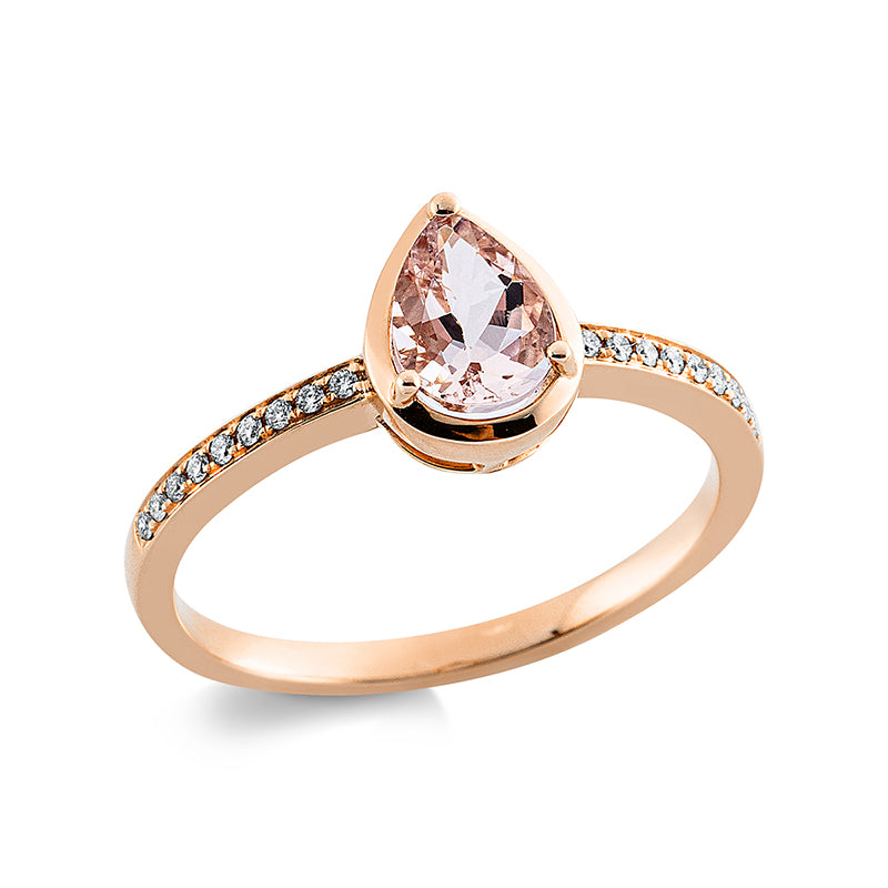 Ring mit Morganit  aus 750/-18 Karat Rotgold mit 18 Diamanten 0
