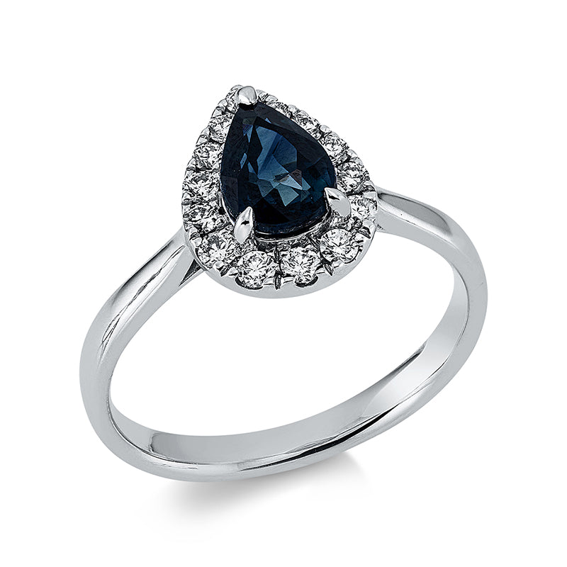 Ring mit Saphir  aus 750/-18 Karat Weißgold mit 14 Diamanten 0