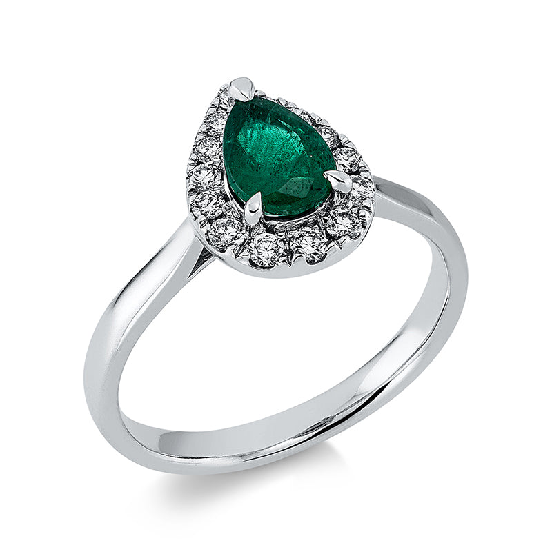 Ring mit Smaragd  aus 750/-18 Karat Weißgold mit 14 Diamanten 0
