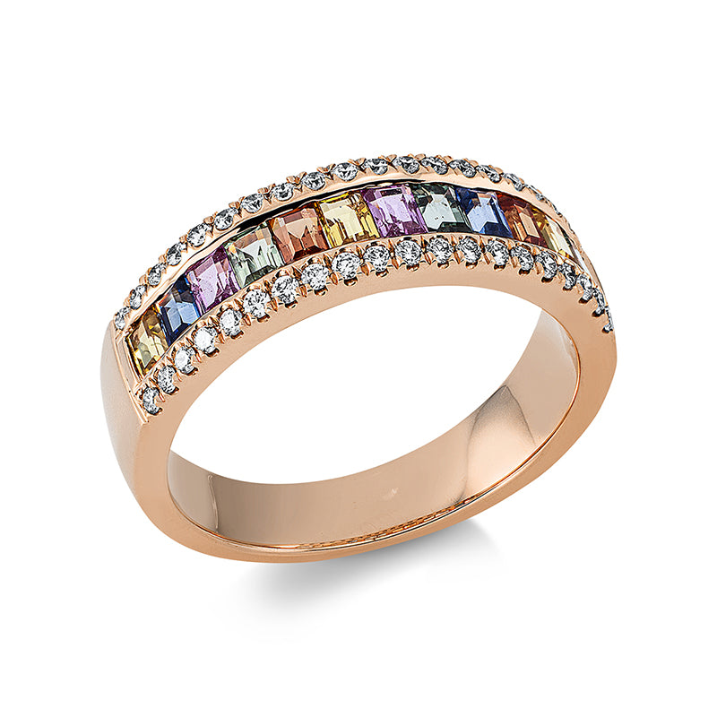 Ring mit Saphir  aus 750/-18 Karat Rotgold mit 40 Diamanten 0