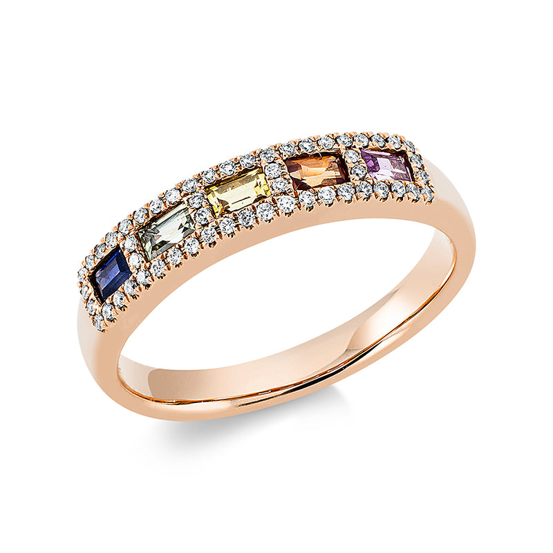 Ring mit Saphir  aus 750/-18 Karat Rotgold mit 54 Diamanten 0