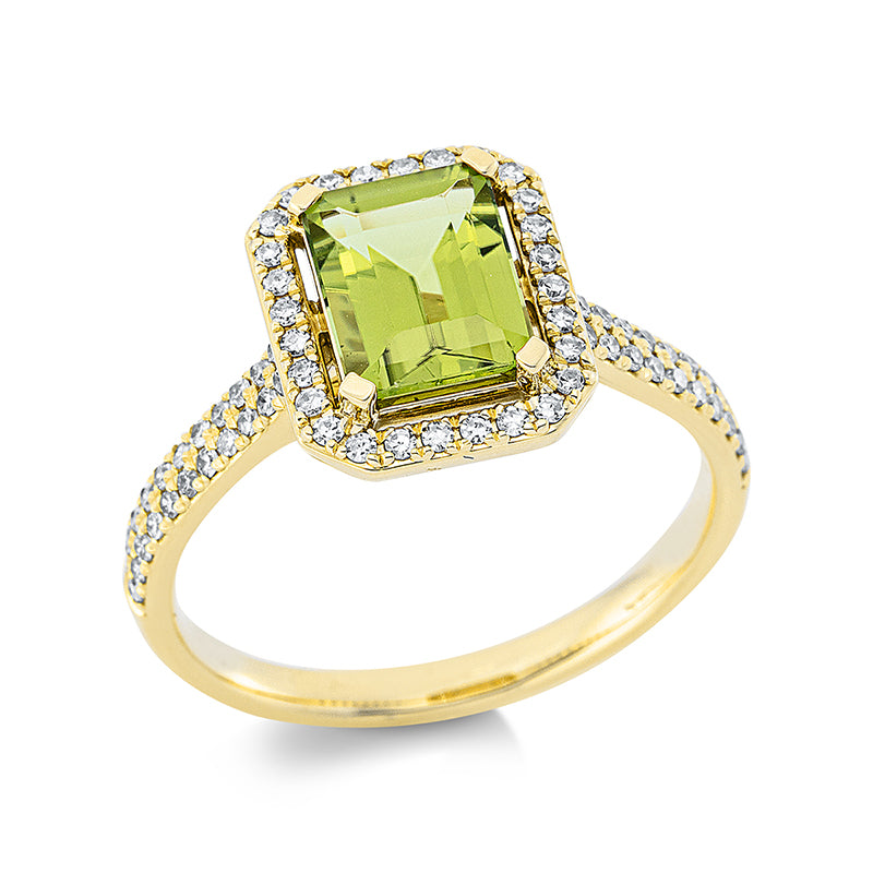 Ring mit Peridot  aus 750/-18 Karat Gelbgold mit 72 Diamanten 0