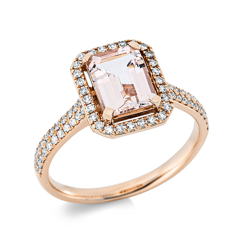 Ring mit Morganit  aus 750/-18 Karat Rotgold mit 72 Diamanten 0