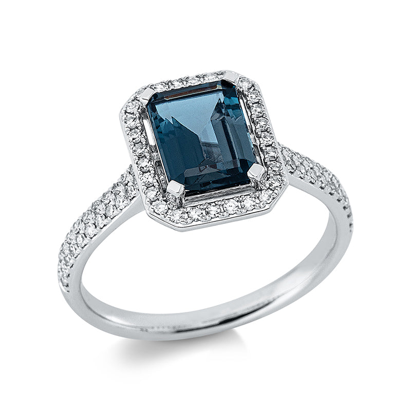 Ring mit Topas  aus 750/-18 Karat Weißgold mit 72 Diamanten 0