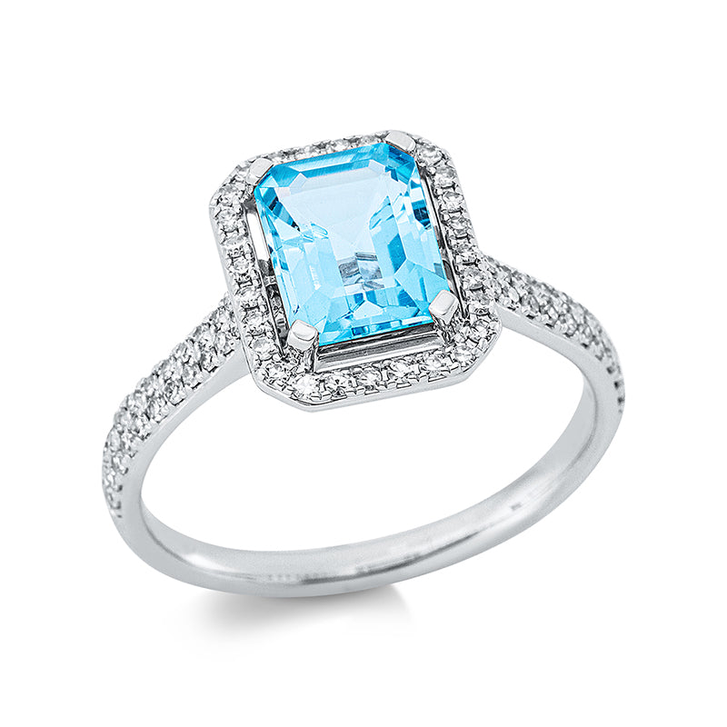 Ring mit Topas  aus 750/-18 Karat Weißgold mit 72 Diamanten 0