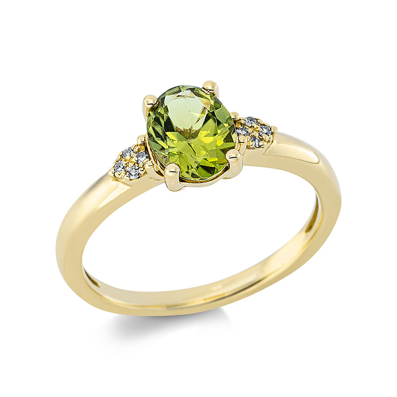 Ring mit Peridot  aus 750/-18 Karat Gelbgold mit 8 Diamanten 0