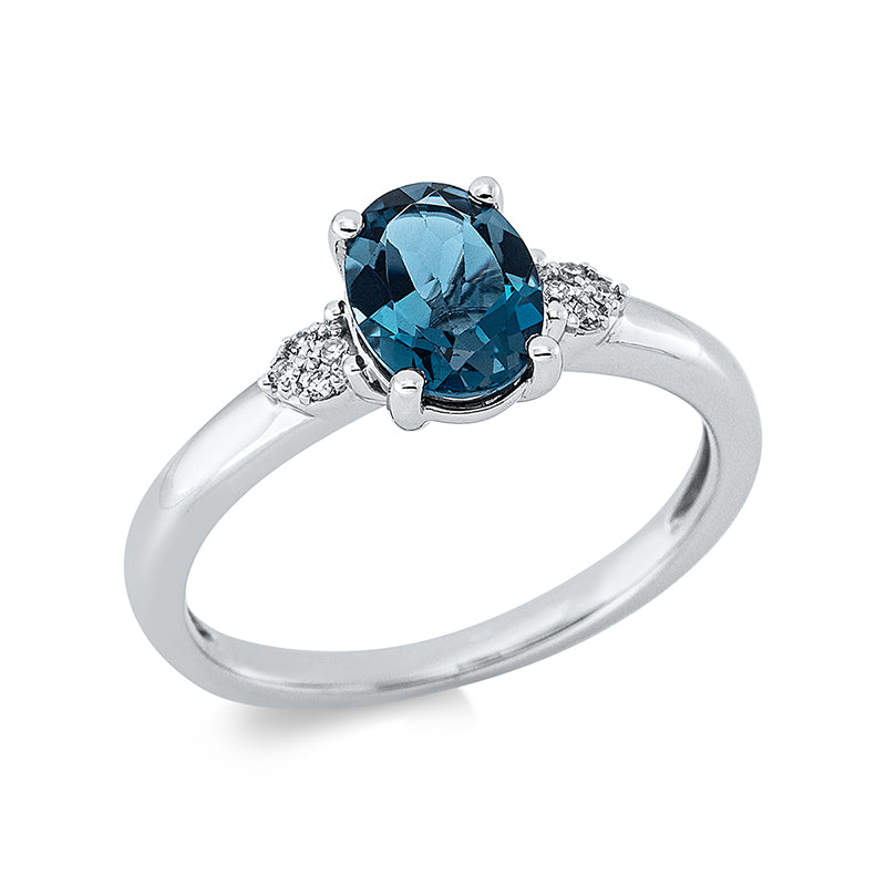 Ring mit Topas  aus 750/-18 Karat Weißgold mit 8 Diamanten 0