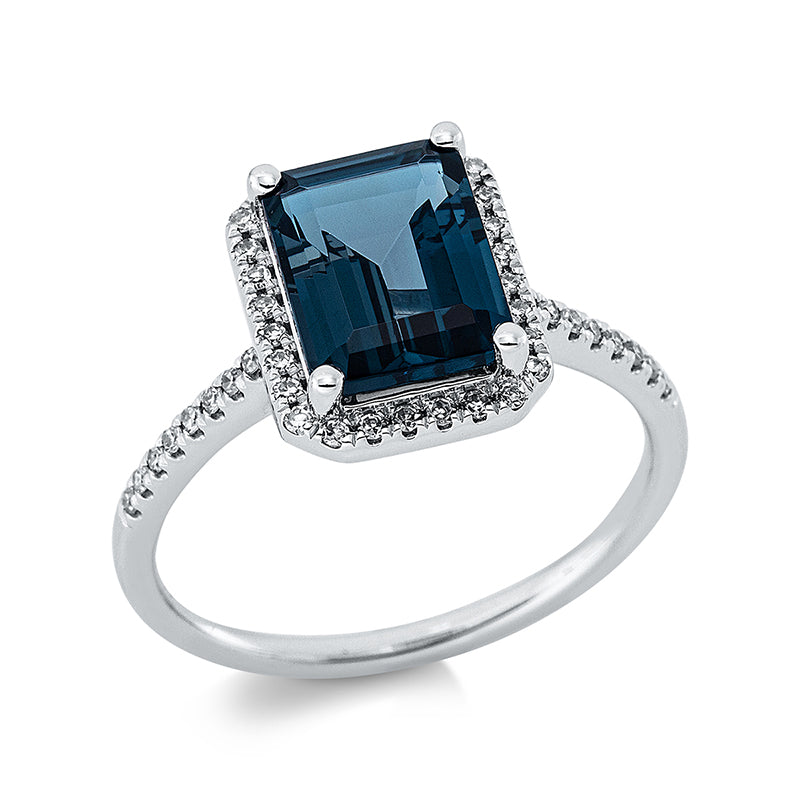 Ring mit Topas  aus 750/-18 Karat Weißgold mit 44 Diamanten 0