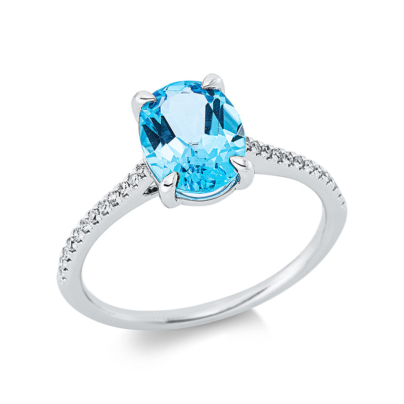 Ring mit Topas  aus 750/-18 Karat Weißgold mit 24 Diamanten 0