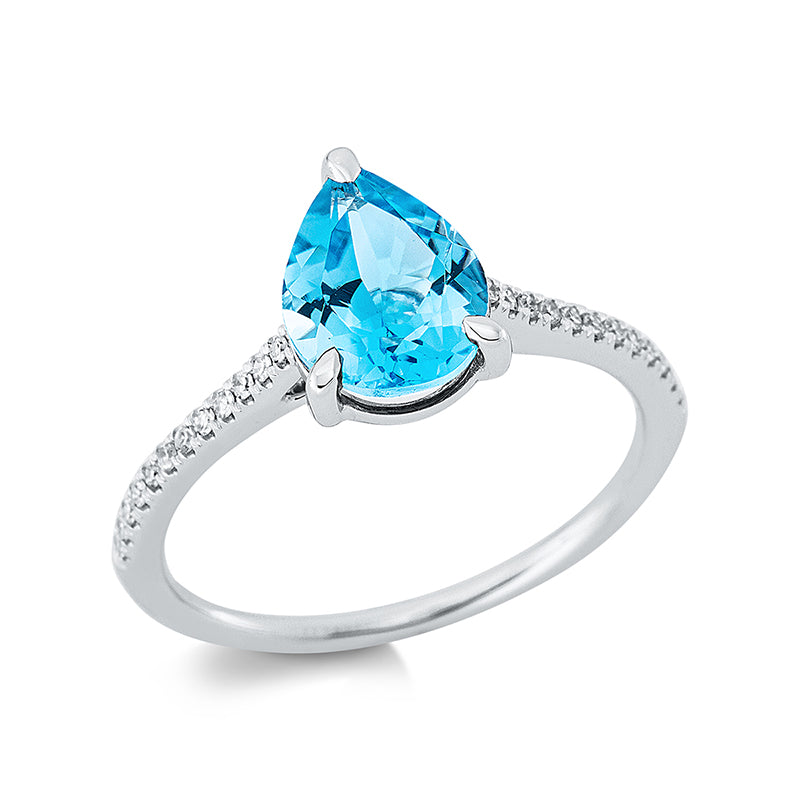 Ring mit Topas  aus 750/-18 Karat Weißgold mit 24 Diamanten 0