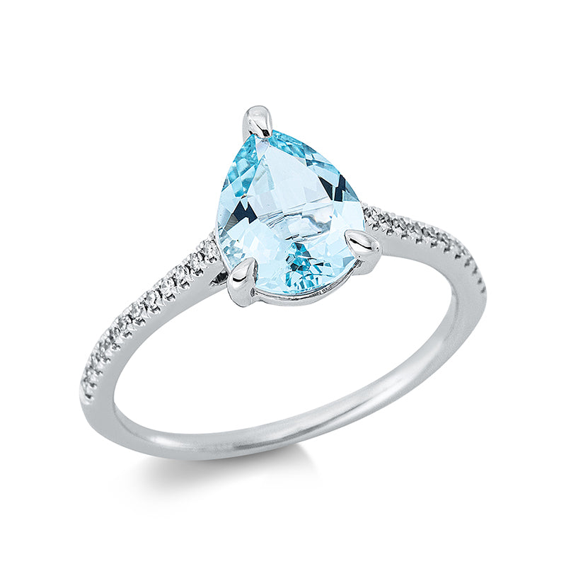 Ring mit Aquamarin  aus 750/-18 Karat Weißgold mit 24 Diamanten 0