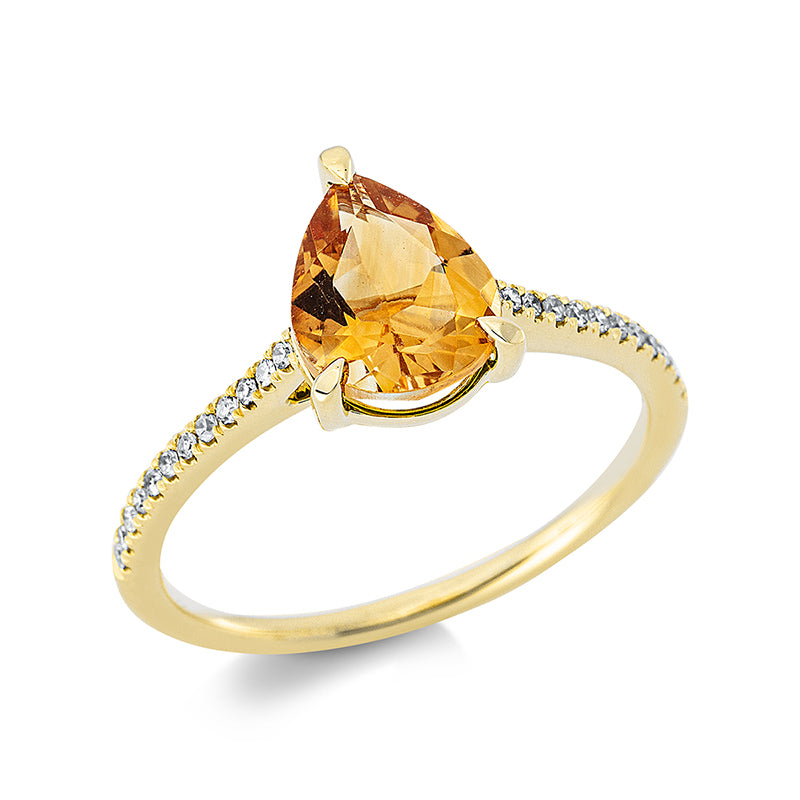 Ring mit Citrin  aus 750/-18 Karat Gelbgold mit 24 Diamanten 0