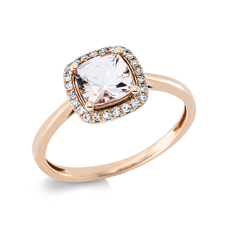 Ring mit Morganit  aus 750/-18 Karat Rotgold mit 24 Diamanten 0