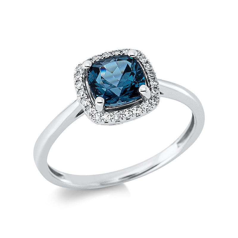 Ring mit Topas  aus 750/-18 Karat Weißgold mit 24 Diamanten 0