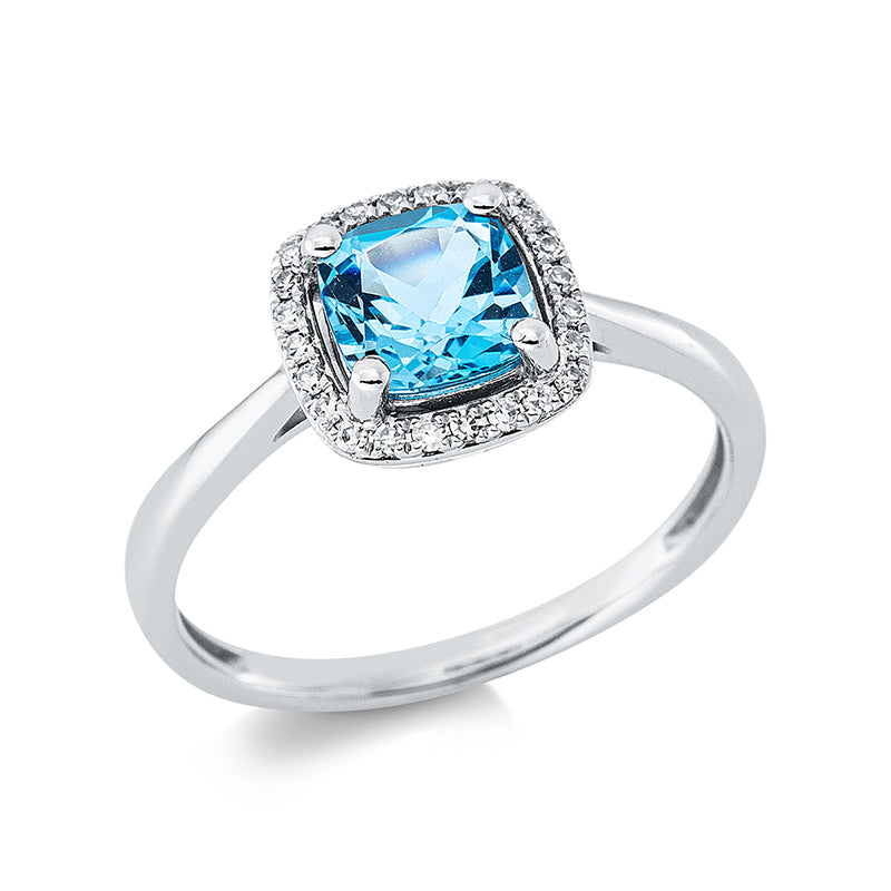 Ring mit Topas  aus 750/-18 Karat Weißgold mit 24 Diamanten 0