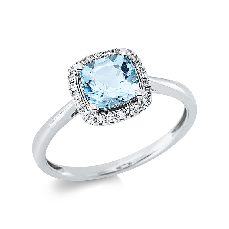 Ring mit Aquamarin  aus 750/-18 Karat Weißgold mit 24 Diamanten 0