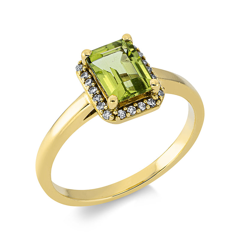 Ring mit Peridot  aus 750/-18 Karat Gelbgold mit 22 Diamanten 0