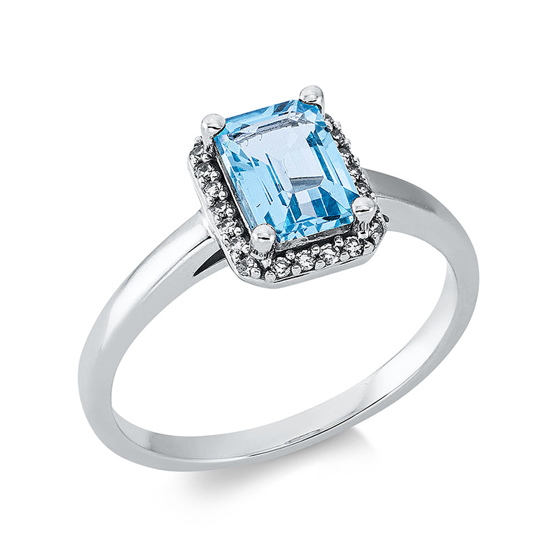 Ring mit Topas  aus 750/-18 Karat Weißgold mit 22 Diamanten 0