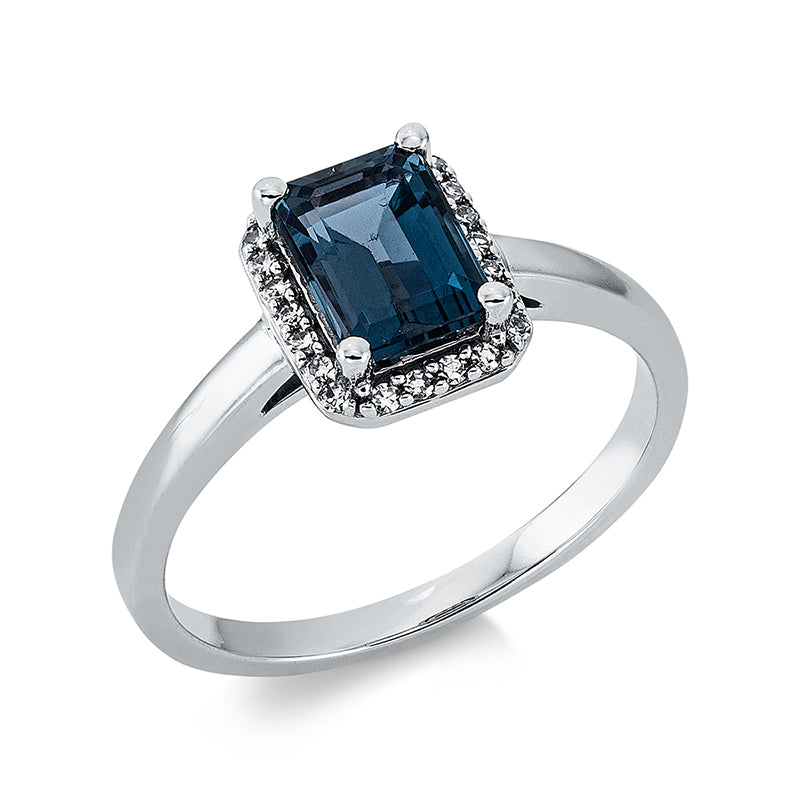 Ring mit Topas  aus 750/-18 Karat Weißgold mit 22 Diamanten 0