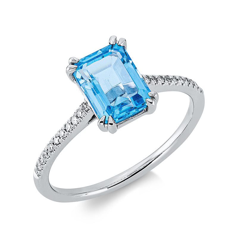 Ring mit Topas  aus 750/-18 Karat Weißgold mit 22 Diamanten 0