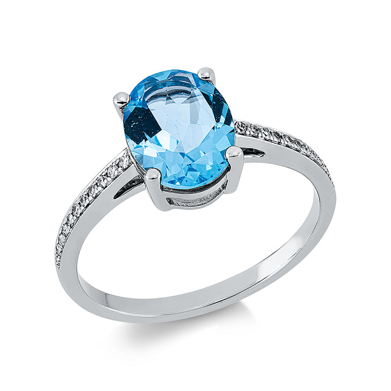 Ring mit Topas  aus 750/-18 Karat Weißgold mit 22 Diamanten 0