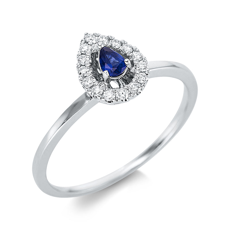 Ring mit Saphir  aus 750/-18 Karat Weißgold mit 15 Diamanten 0