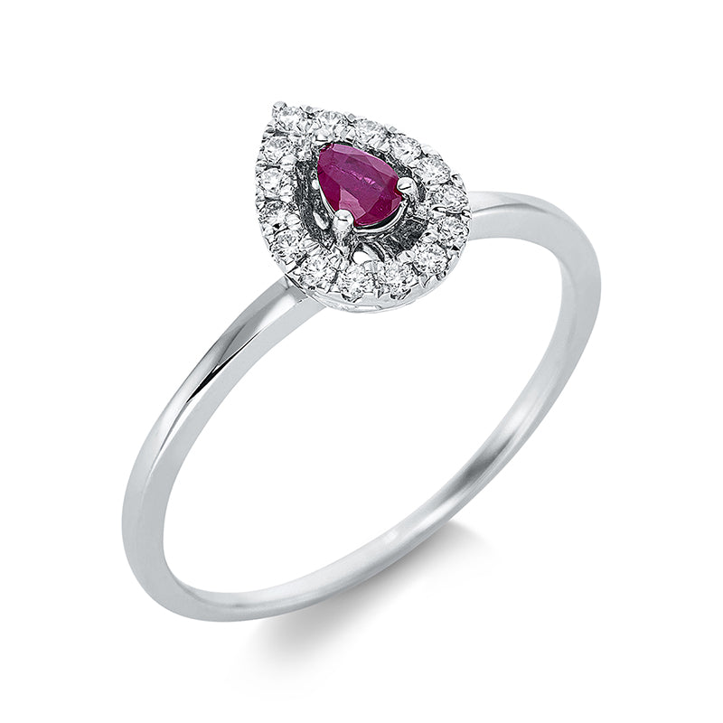 Ring mit Rubin  aus 750/-18 Karat Weißgold mit 15 Diamanten 0