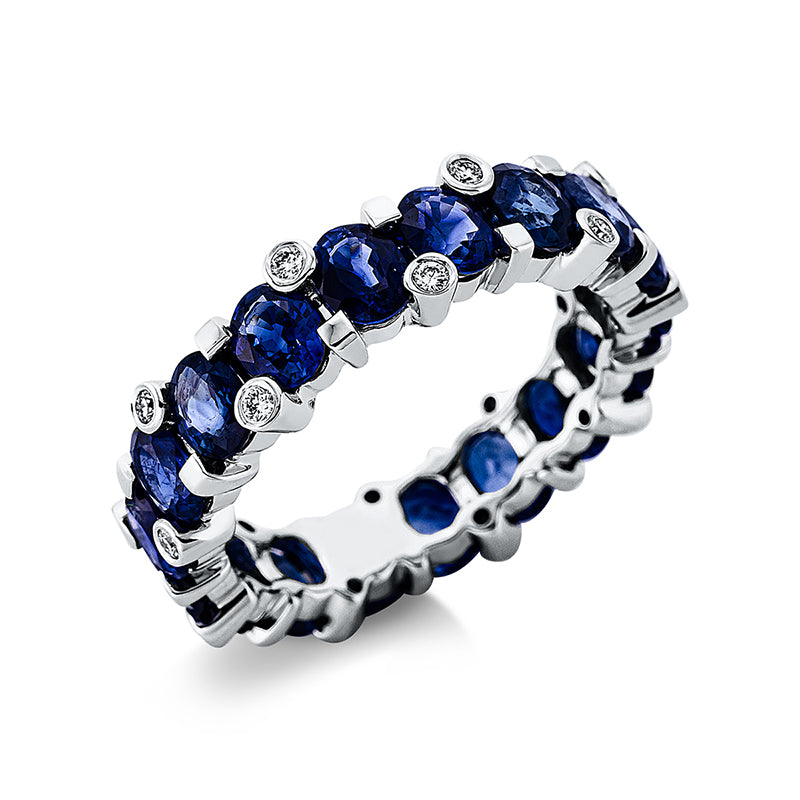 Ring mit Saphir  aus 750/-18 Karat Weißgold mit 18 Diamanten 0