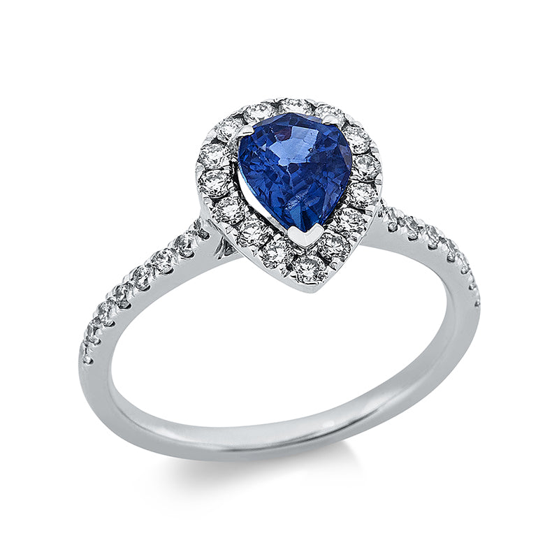 Ring mit Saphir  aus 750/-18 Karat Weißgold mit 104 Diamanten 0