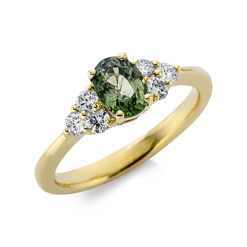 Ring mit Saphir  aus 750/-18 Karat Gelbgold mit 6 Diamanten 0